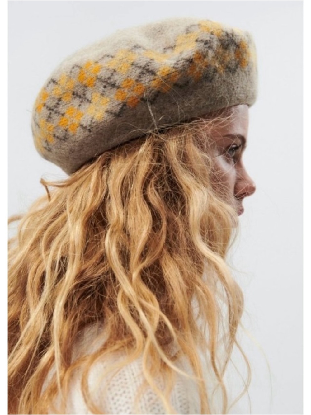 Zara Argyle Plaid Knit Wool Beret New S/M